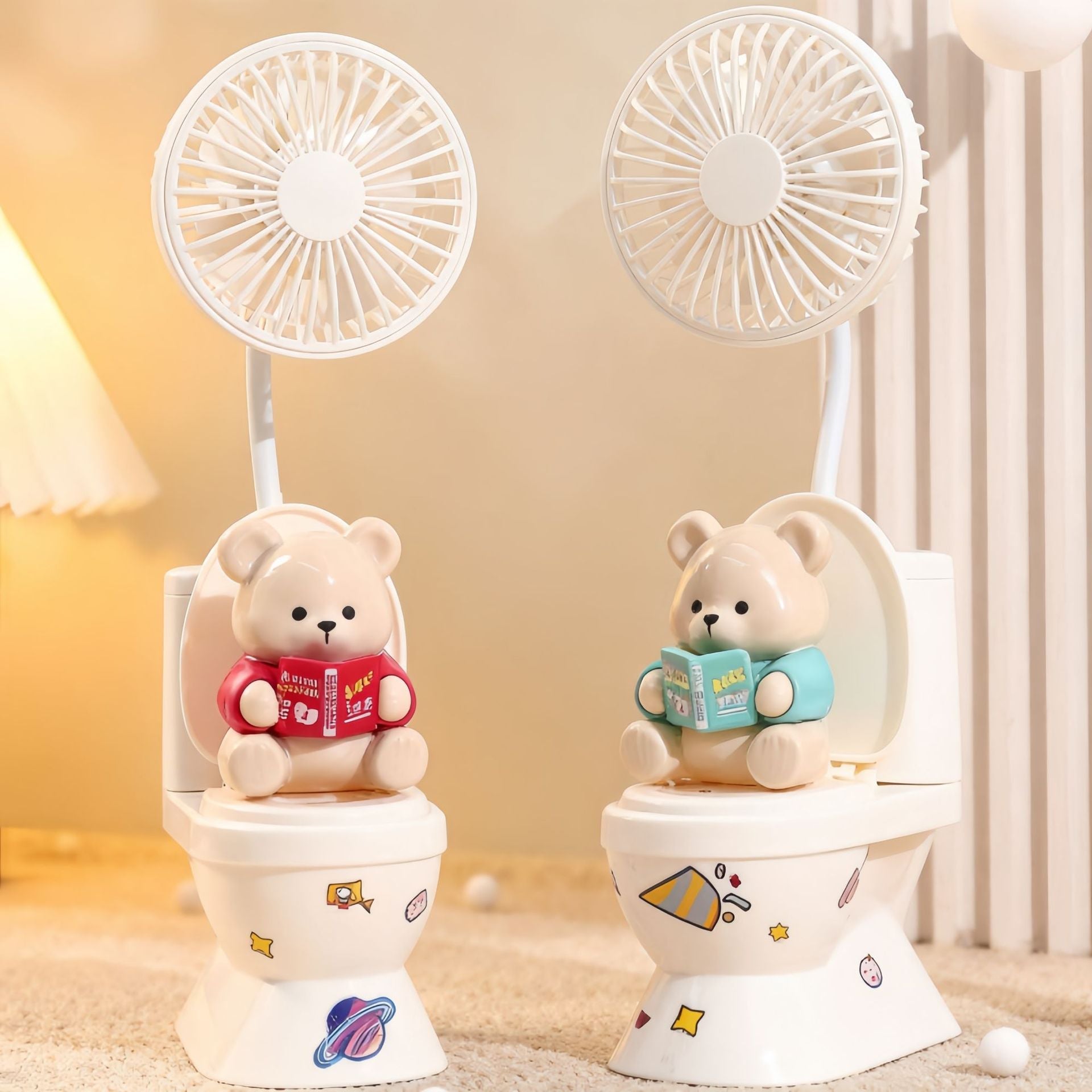Ladies Portable USB Rechargeable Hand Fan with Cute Plush Bear Design Quiet Operation