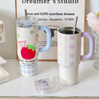 Women's Insulated Stainless Steel Cup With Straw Spill-Resistant Travel Tumbler