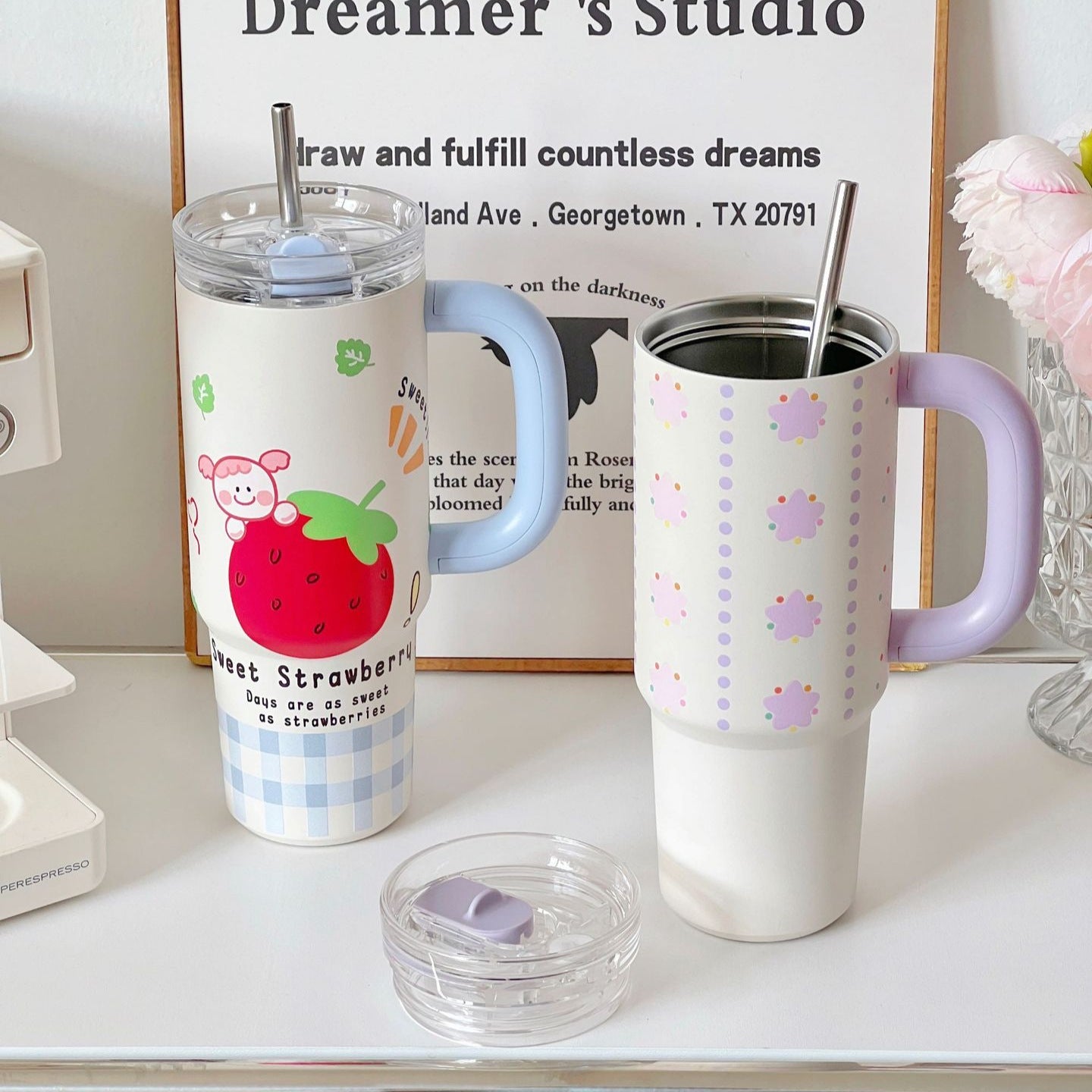 Women's Insulated Stainless Steel Cup With Straw Spill-Resistant Travel Tumbler