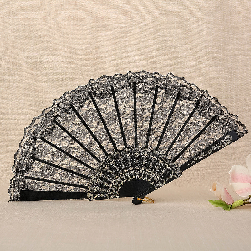 Ladies Lace Hand Fan Elegant Floral Pattern Lightweight Portable