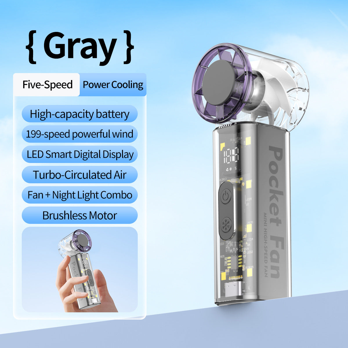 Portable High-Speed Mini Fan with LED Display and Night Light Compact Handheld Fan