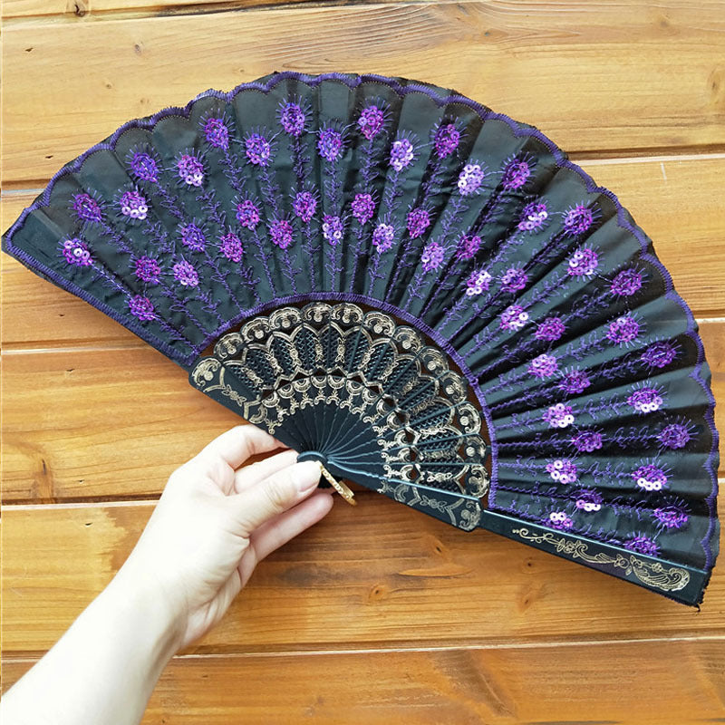 Women's Lace Fan High-Quality Breathable Fabric Artistic Floral Motifs