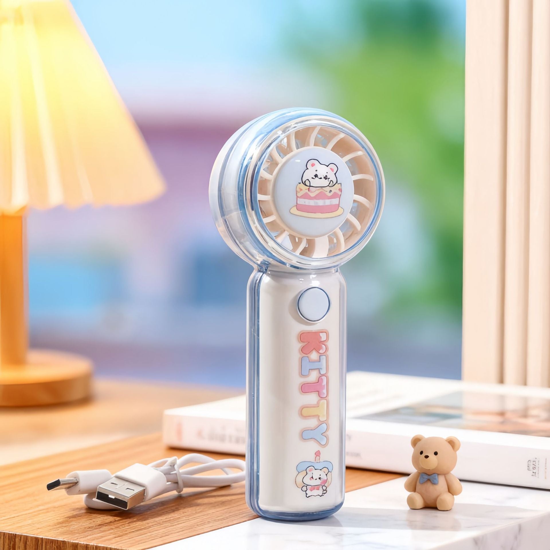 Portable Handheld Fan with Bear Design USB Rechargeable Lightweight Personal Fan
