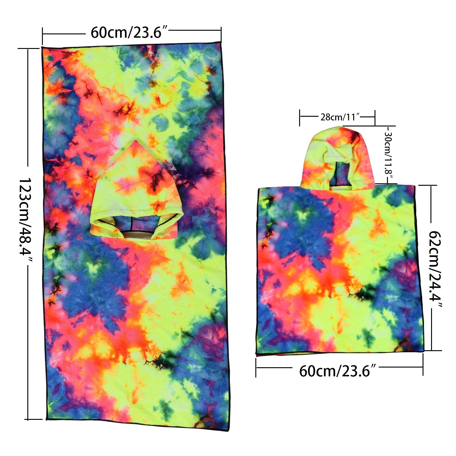 Women's Fleece Poncho with Hood Tie-Dye Pattern Soft Warm One Size