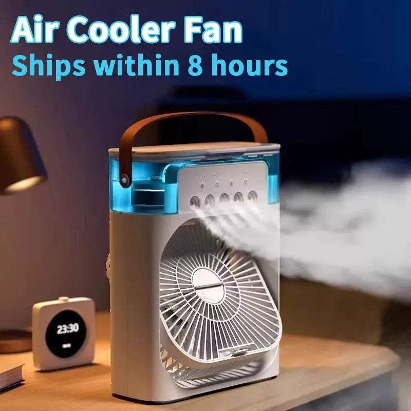 USB Humidifying Portable Fan with 3 Speeds, 7-Color Mood Light, Removable Water Tank, Carry Handle