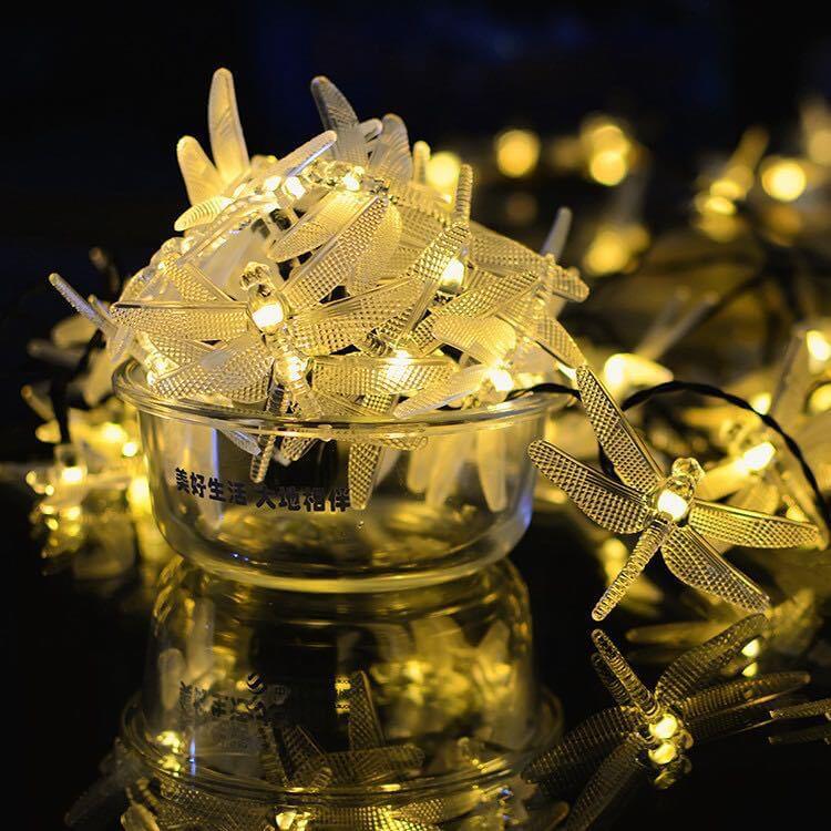 Outdoor Solar Dragonfly String Lights Waterproof Colorful LED Festival Party Decoration