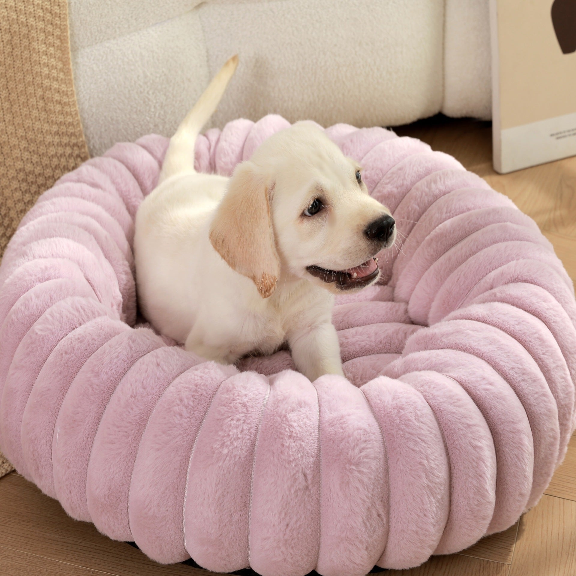 Cozy Pet Bed Soft Fluffy Fabric Raised Edge Non-Slip Bottom for Dogs and Cats