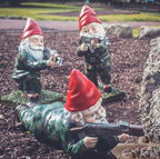 Military Garden Gnome Statue with Camouflage Uniform and AK47 Resin Outdoor Decor