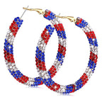 Women’s Patriotic Rhinestone Stars and Stripes Teardrop Dangle Earrings with Fishhook