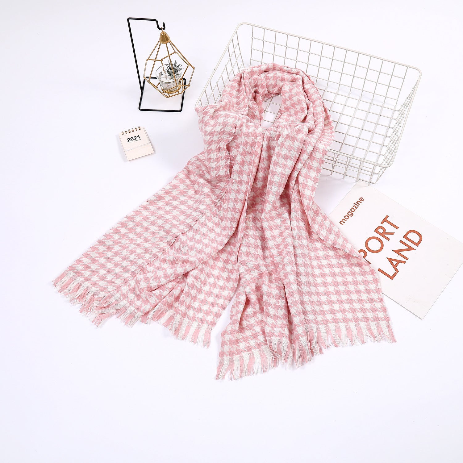 Ladies Scarf Houndstooth Pattern Soft Breathable Fabric Elegant Accessory