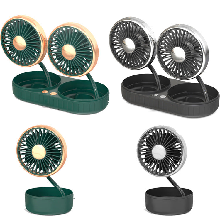 Portable Dual-Head Car Cooling Fan Adjustable Airflow Compact Lightweight Vehicle Fan