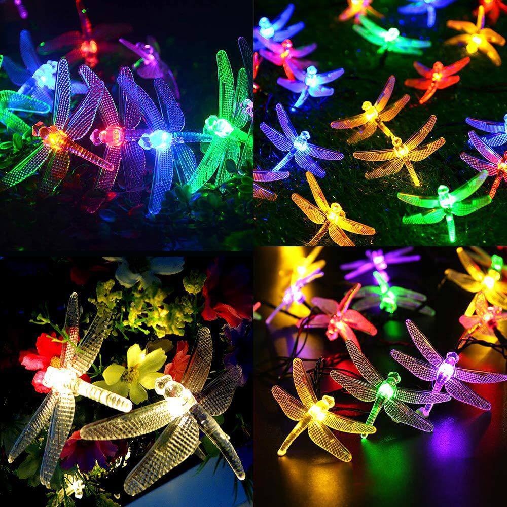Outdoor Solar Dragonfly String Lights Waterproof Colorful LED Festival Party Decoration