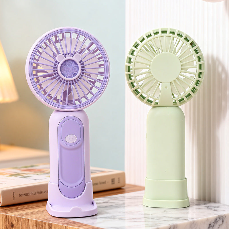Compact USB Rechargeable Handheld Fan with Removable Stand Quiet Motor