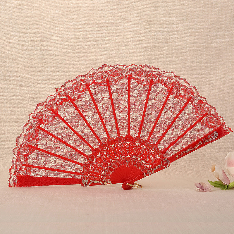 Ladies Lace Hand Fan Elegant Floral Pattern Lightweight Portable