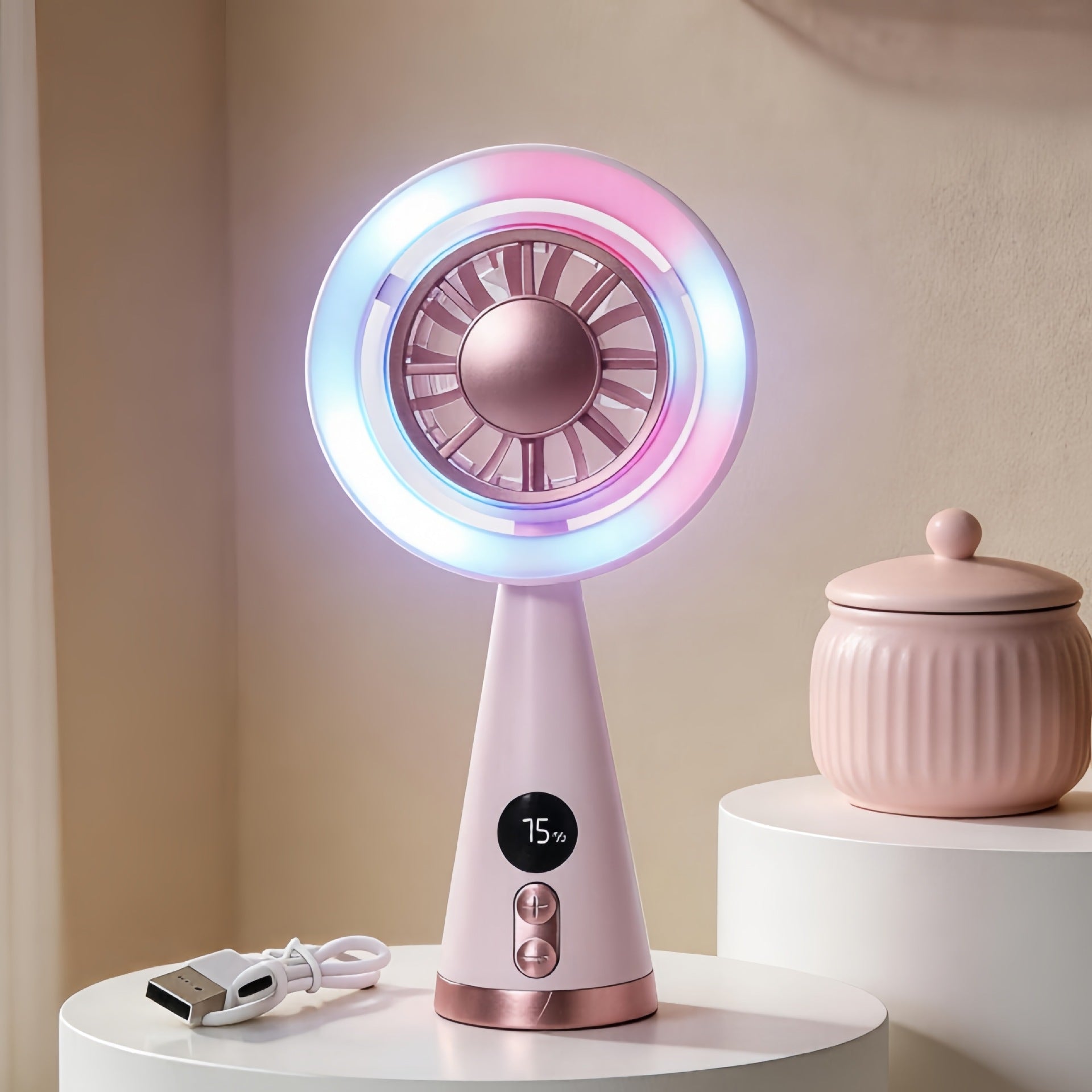 Portable Handheld Fan with USB Charging and Built-In Misting Spray Function Compact and Lightweight