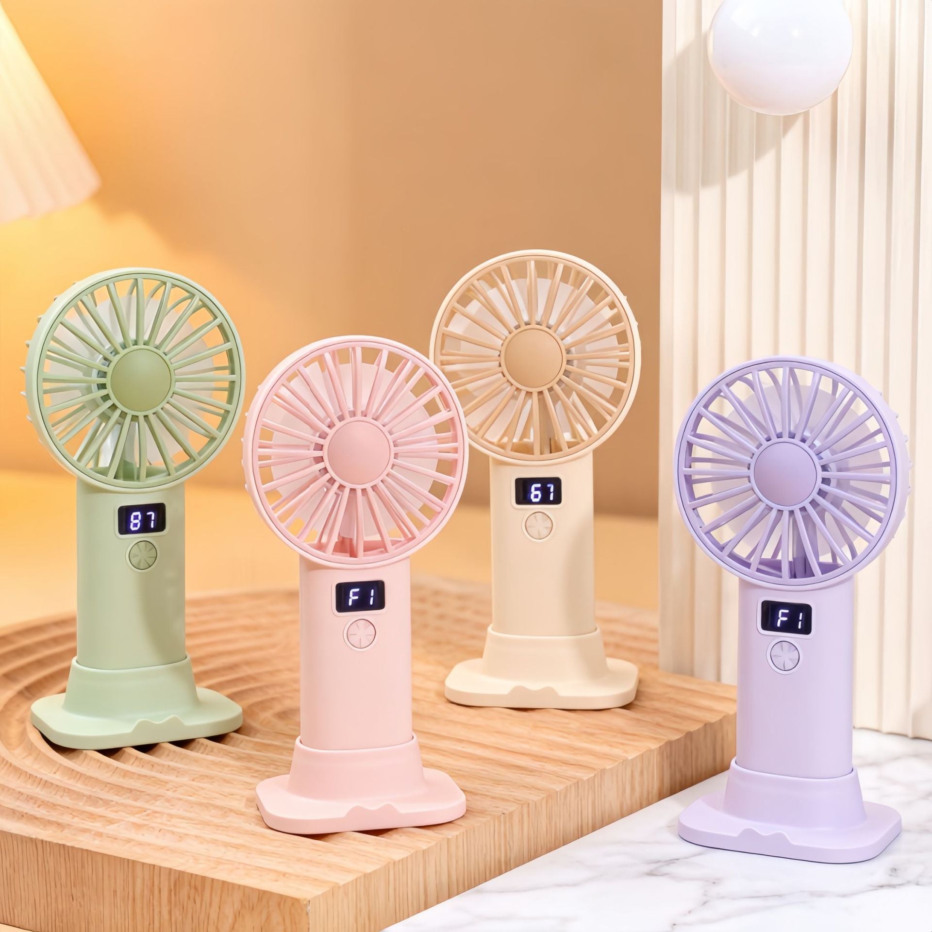 USB Rechargeable Handheld Fan with LCD Display and Three Speeds Compact Portable