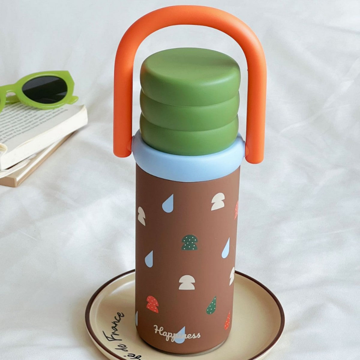 Women’s BPA-Free Plastic Water Bottle with Carry Handle and Integrated Straw Floral Design