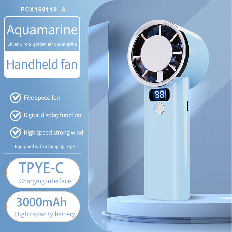 Portable Handheld Fan with Digital Display 5 Speeds 3000mAh Battery