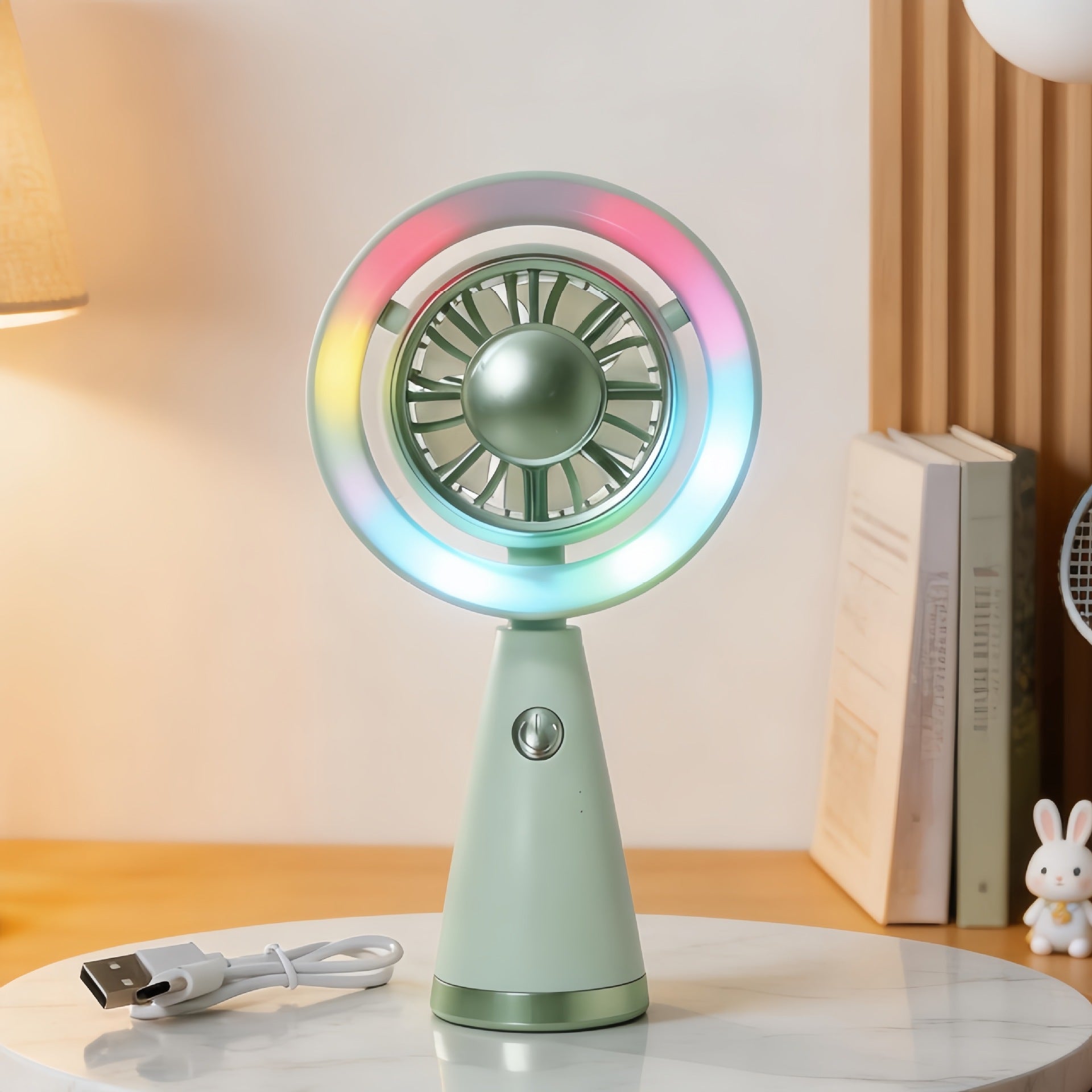 Portable Handheld Fan with Color Changing LED Light USB Rechargeable Quiet Operation