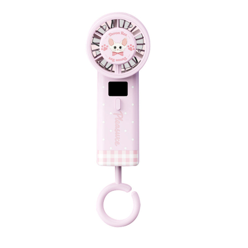 Portable Mini Fan Digital Display Rechargeable Handheld Penguin Design
