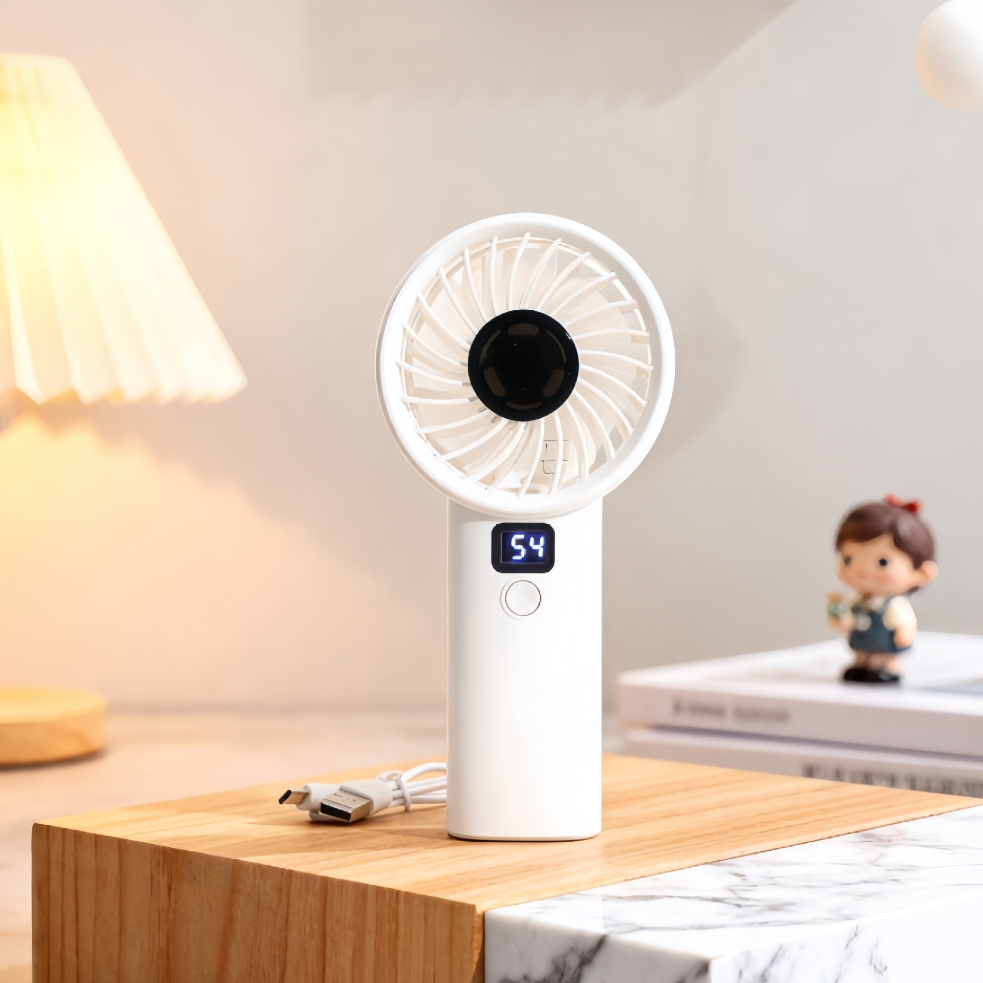 Rechargeable Portable Mini Fan with LCD Display and Bear Ears, Quiet Handheld Fan