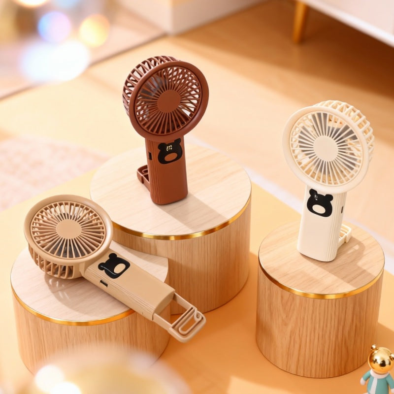 Women Portable Handheld Fan USB Rechargeable Mini Fan with Playful Bear Design Quiet Operation