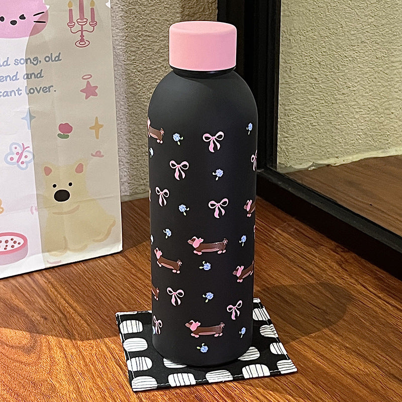Insulated Water Bottle for Women Double-Walled Eco-Friendly Reusable Bottle with Dog Design and Flip Lid