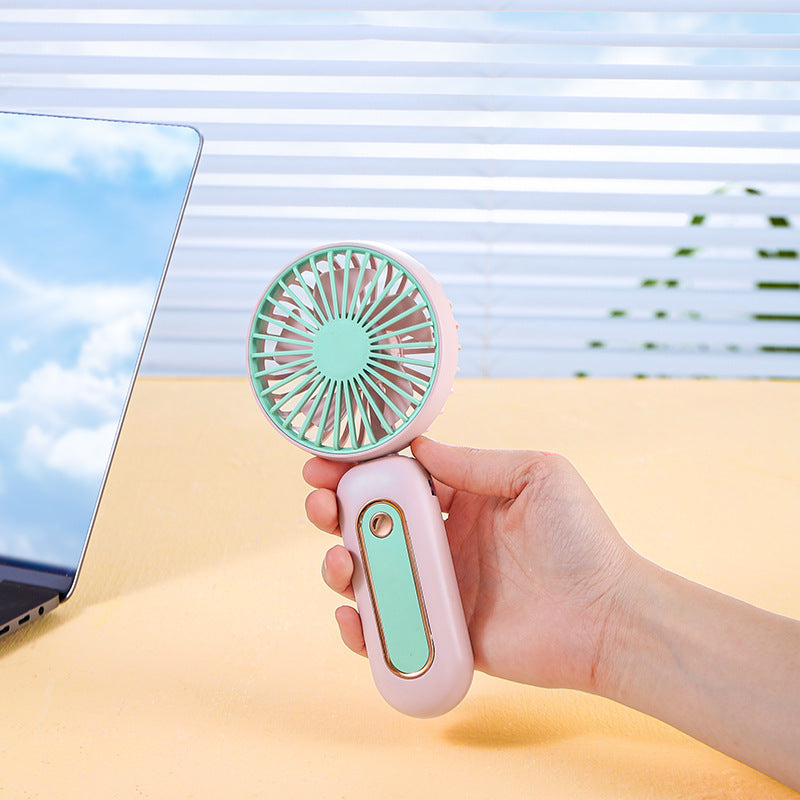 Women's Portable Mini Fan with Ergonomic Handle Rechargeable Battery Compact