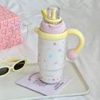 Insulated Women’s Water Bottle Leak-Proof Lid Built-In Straw Floral Design Compact Size