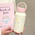Women’s Insulated Water Bottle BPA-Free Plastic Double-Walled Star Motif Pastel Colors