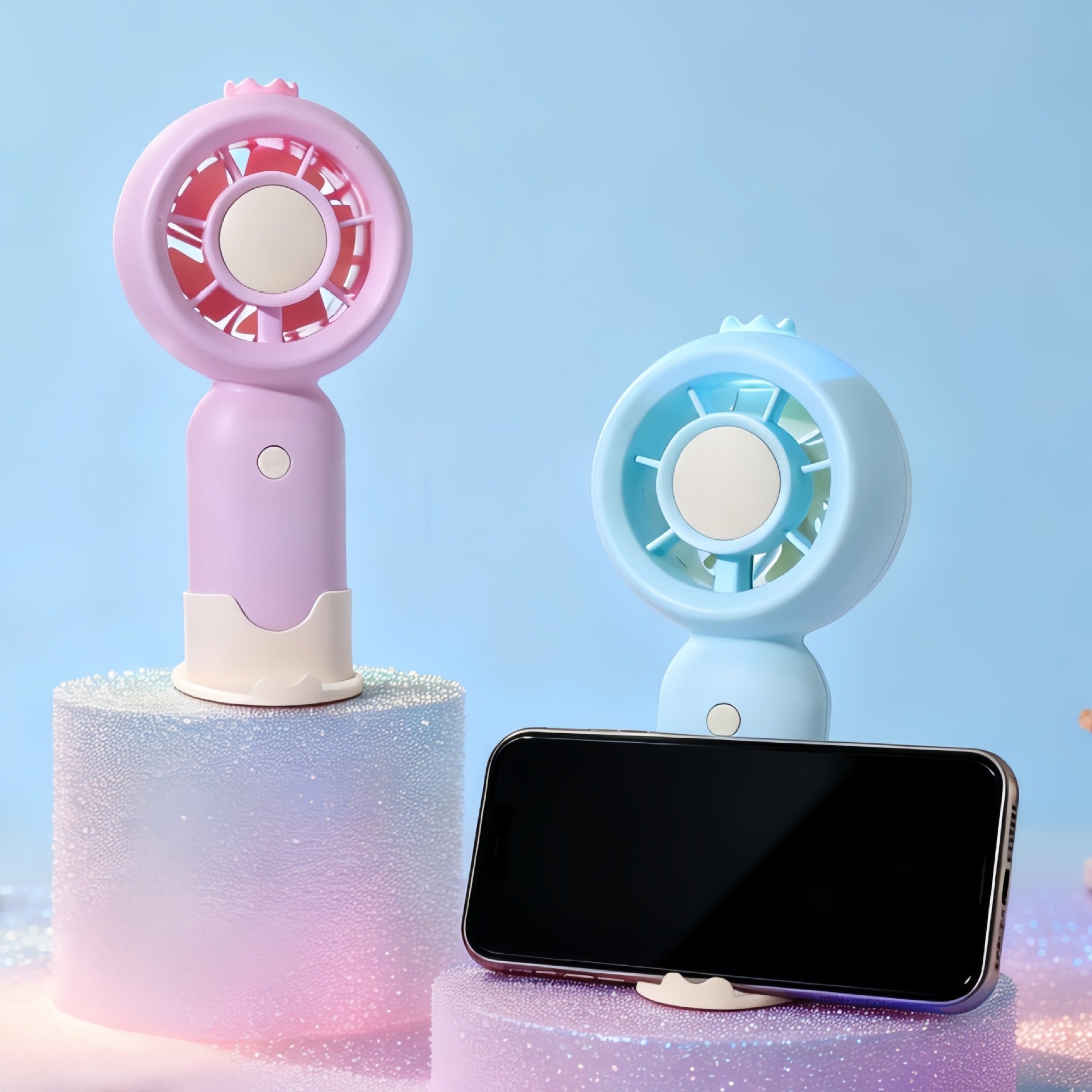 Portable Battery-Operated Fan with LED Light Lightweight Rechargeable Personal Cooling Fan