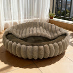 Round Pet Bed with High Edge Soft Cozy Washable Non-Slip Bottom for Dogs Cats