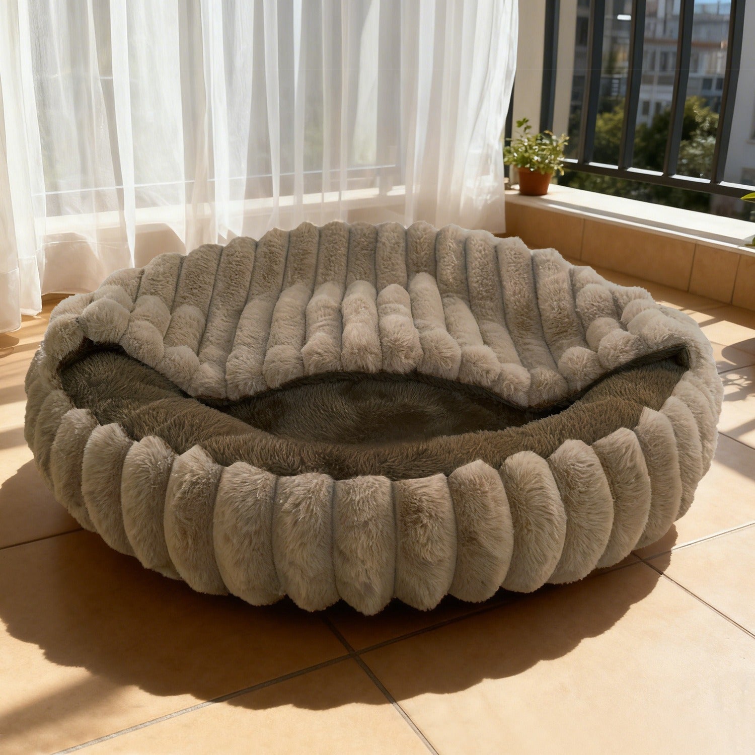 Round Pet Bed with High Edge Soft Cozy Washable Non-Slip Bottom for Dogs Cats