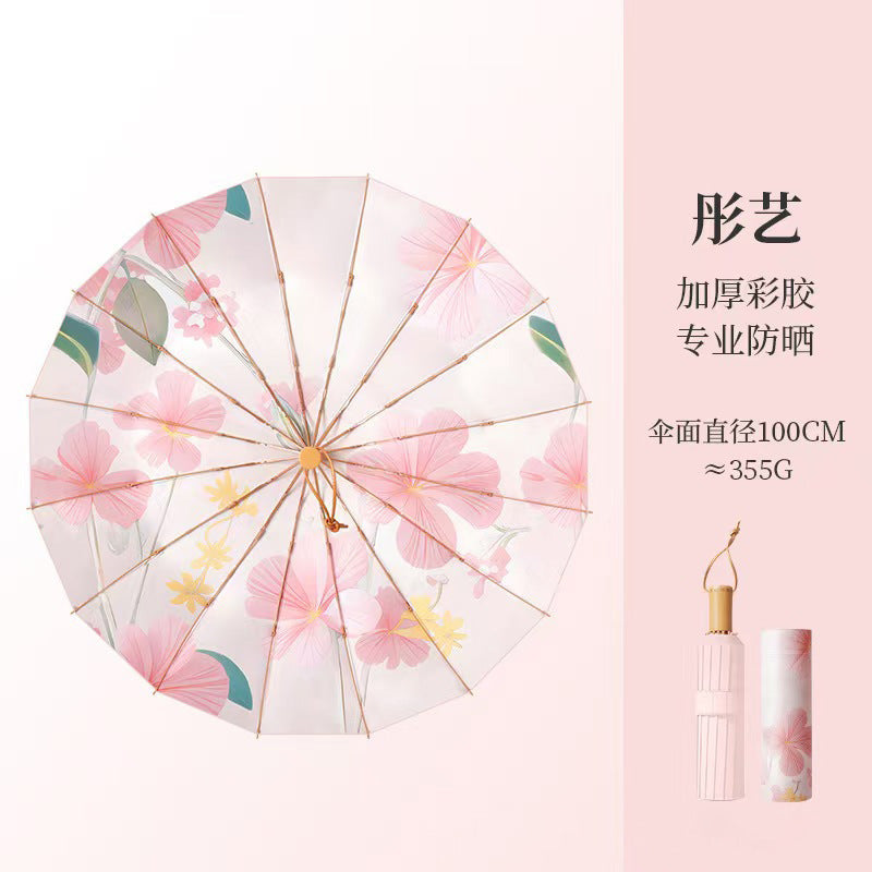 Women's Foldable Umbrella Floral Pattern UV Protection Compact Lightweight
