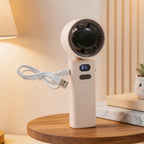 Portable USB Rechargeable Personal Fan with Display and Carrying Strap Compact Cooling
