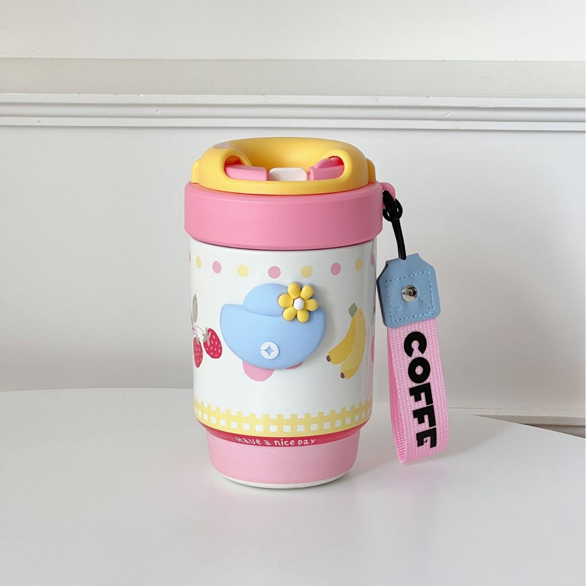 Women Thermos Mug BPA-Free Plastic Double-Walled Insulated Travel Coffee Tea Cup