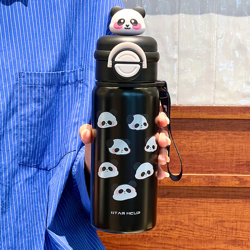 Women's Insulated Water Bottle BPA-Free Plastic with Creative Panda Design and Flip Top Lid