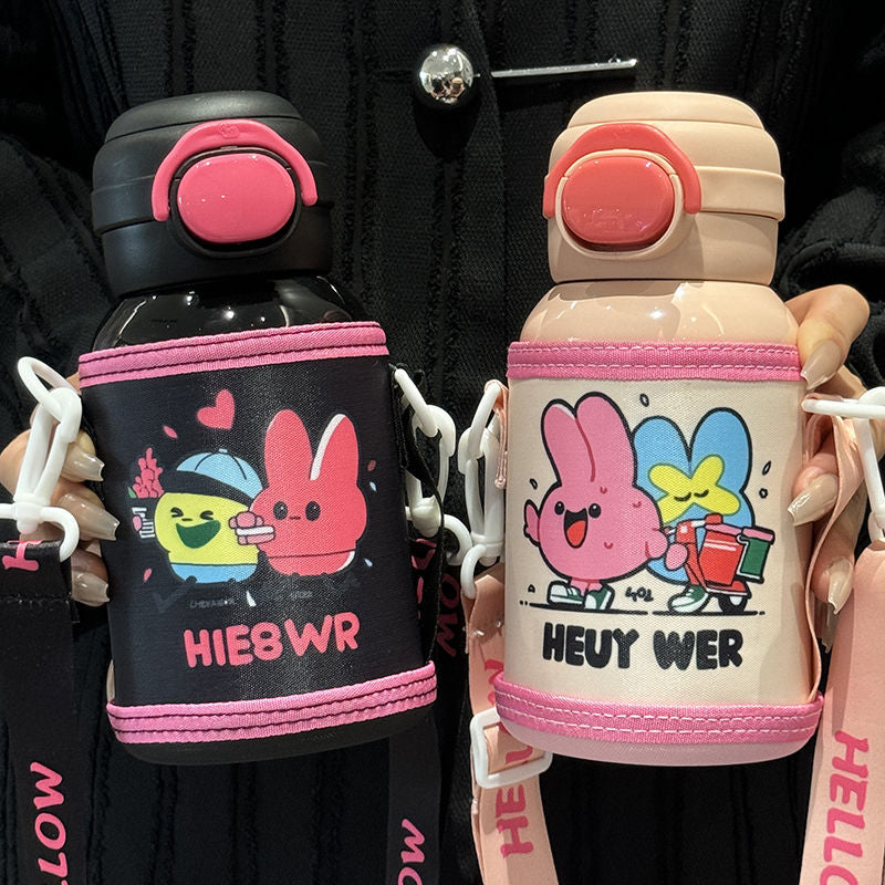 Insulated Women's Water Bottle Double-Walled Flip-Top Lid Leak-Proof BPA-Free with Carry Loop
