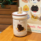 Women's Insulated Plastic Drinking Cup Double-Walled with Secure Flip Lid and Cat Design