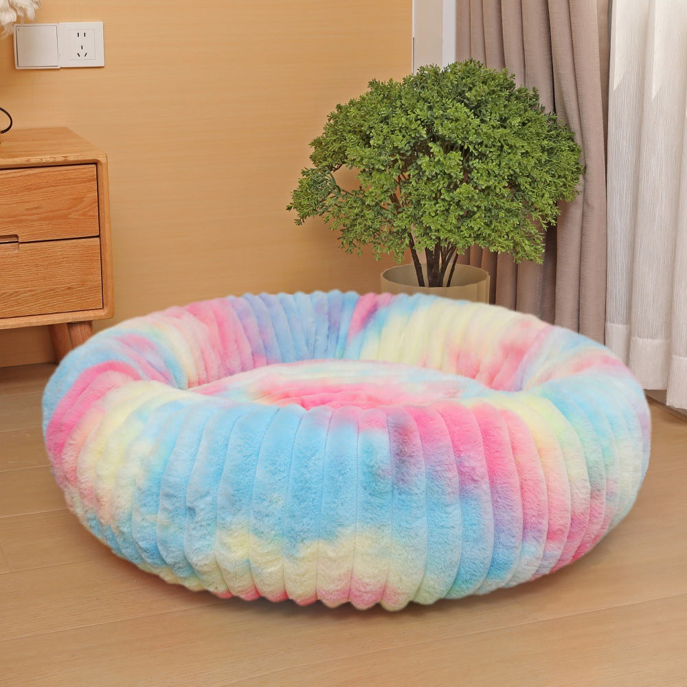 Round Plush Pet Bed with High Edges Ultra-Soft Hypoallergenic for Cats and Small Dogs