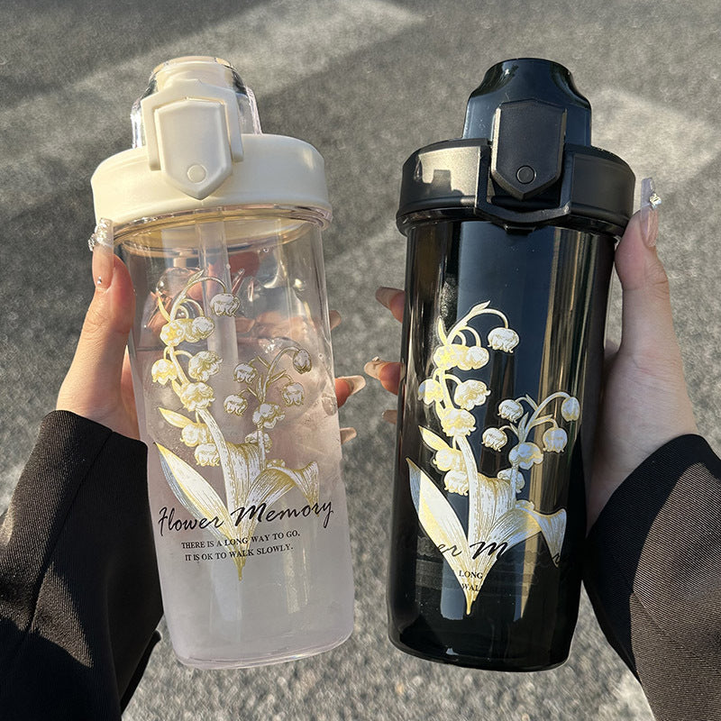 Women's Insulated Water Bottle Floral Design Leak-Proof Flip Lid Thermal Drink Bottle