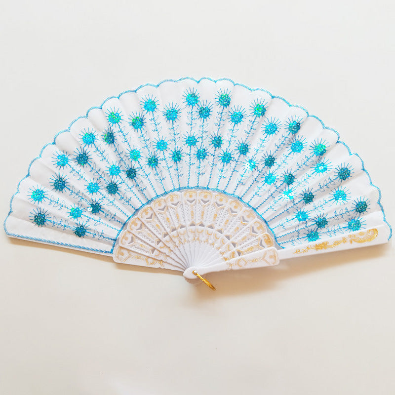 Handcrafted Ladies Fan with Exquisite Embroidery Lightweight Fabric Cooling Accessory