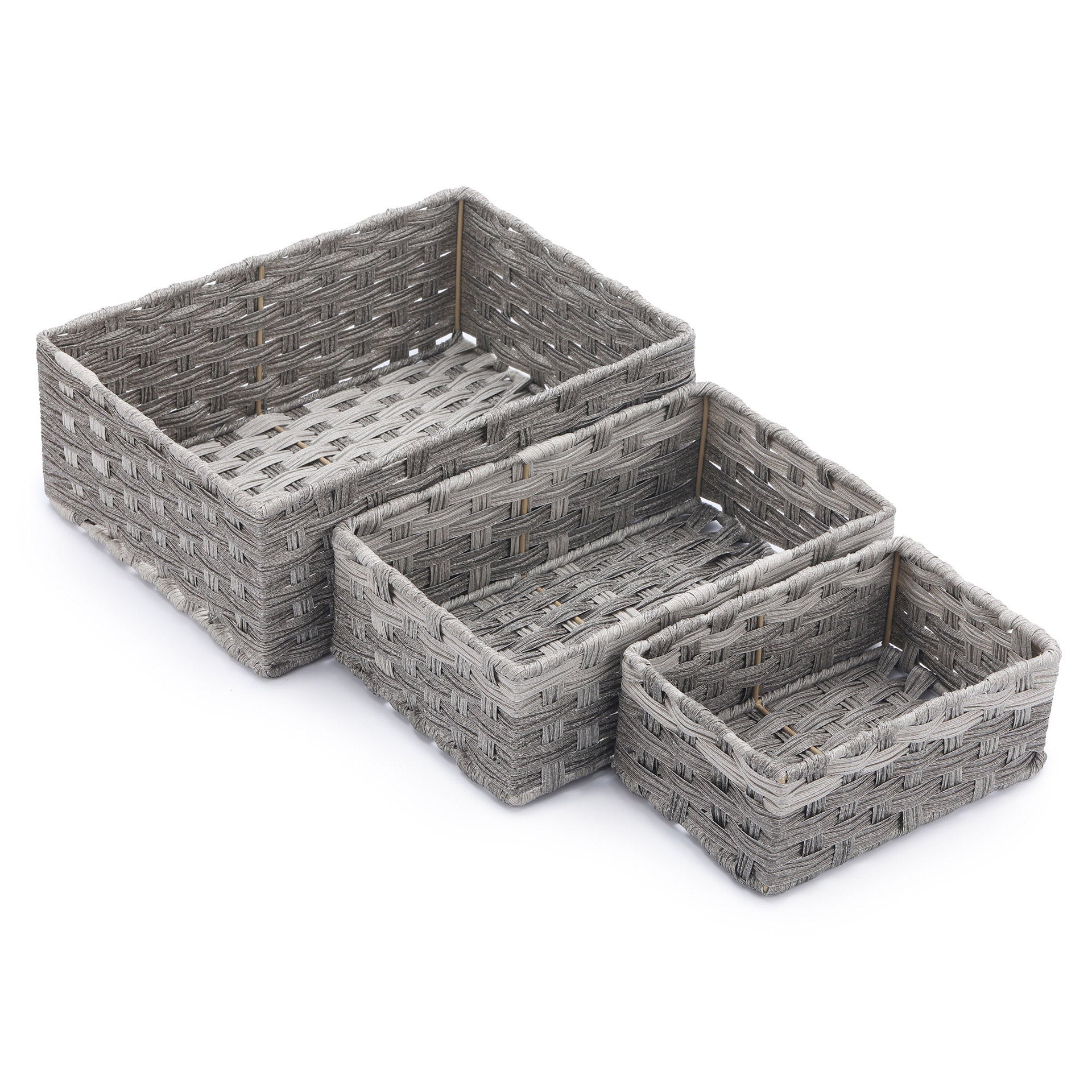 Woven Storage Baskets Durable Eco-Friendly Plastic Organizer for Home Office Bathroom