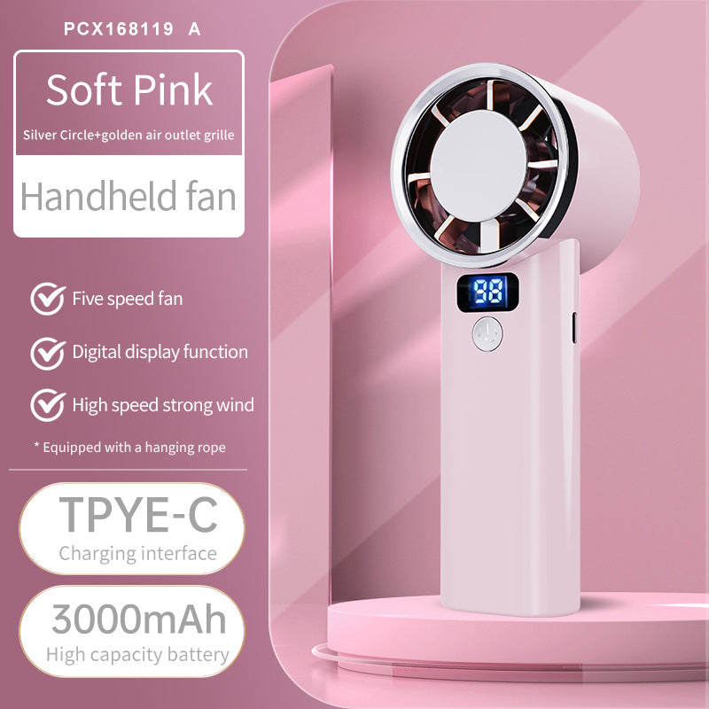 Portable Handheld Fan with Digital Display 5 Speeds 3000mAh Battery