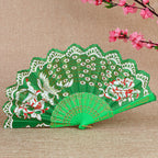 Women Folding Hand Fan Embroidered Pink Fabric and Wood Portable Accessory