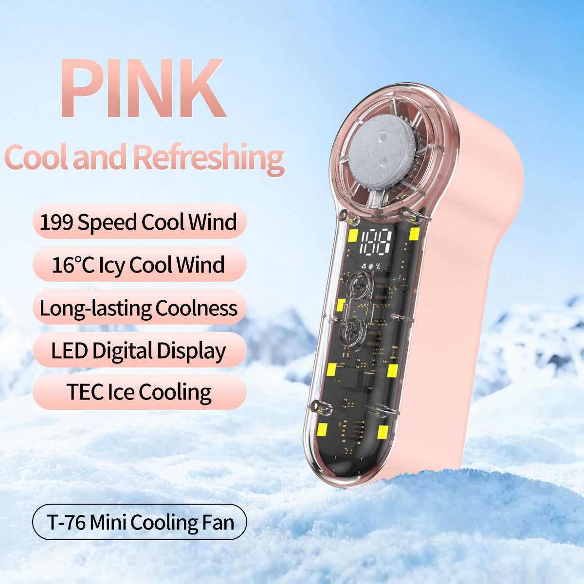 Portable Mini Cooling Fan With 199 Speeds and LED Display Compact Handheld Cooler