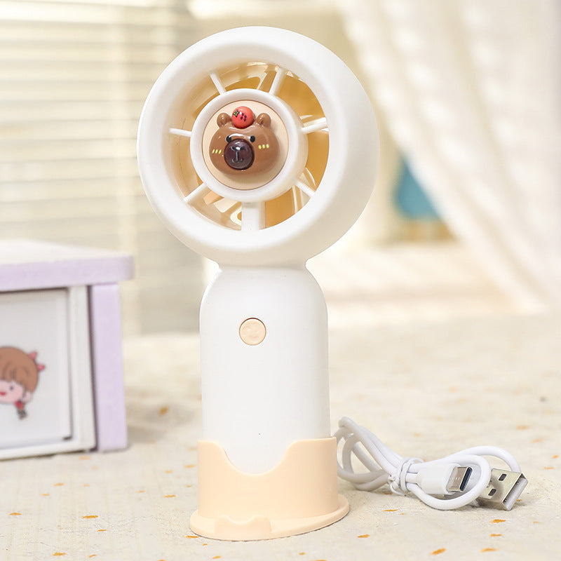 Portable Handheld Fan with Cute Animal Design USB Rechargeable Lightweight Personal Fan