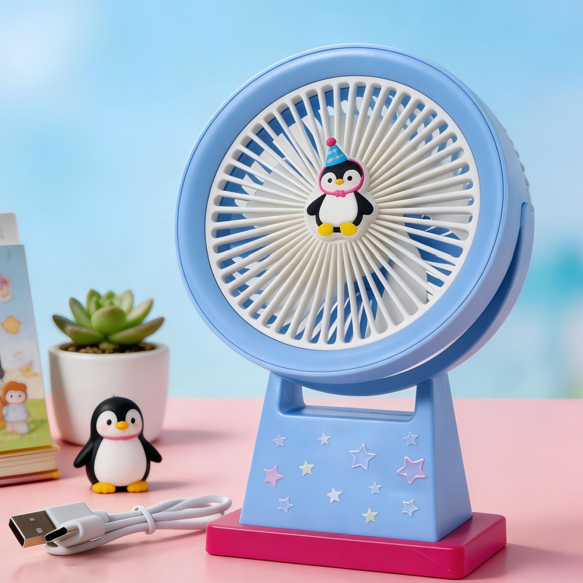 Portable USB Table Fan with Cute Animal Design Quiet Operation Adjustable Tilt Angle