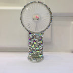 Rechargeable Portable Handheld Fan with Rhinestone Accents and Cat Emblem