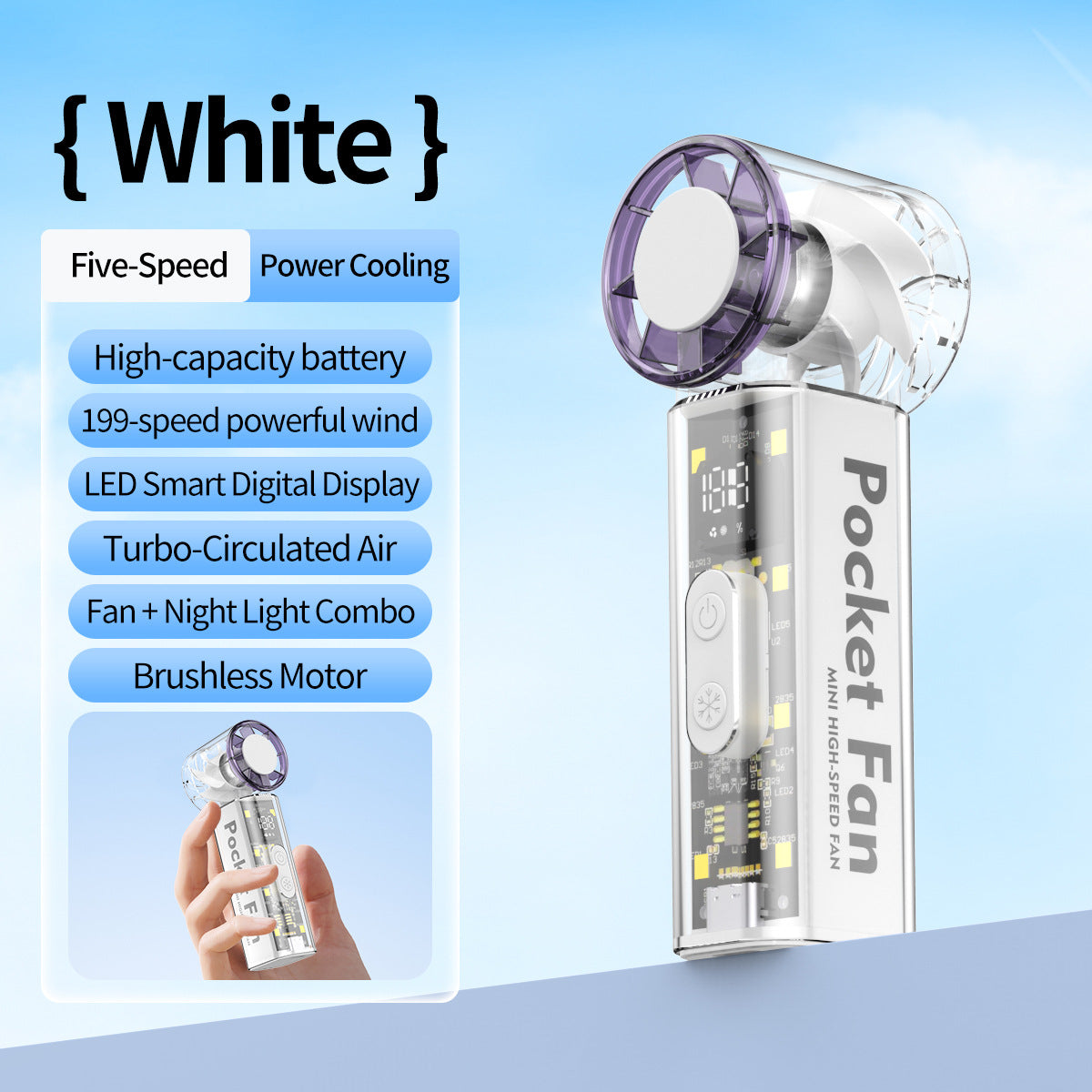Portable High-Speed Mini Fan with LED Display and Night Light Compact Handheld Fan